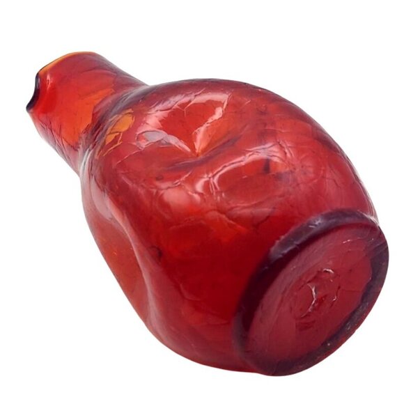 Vintage MCM Hand Blown Red Crackle Glass Pinched Pitcher Applied Clear Handle - Picture 6 of 11